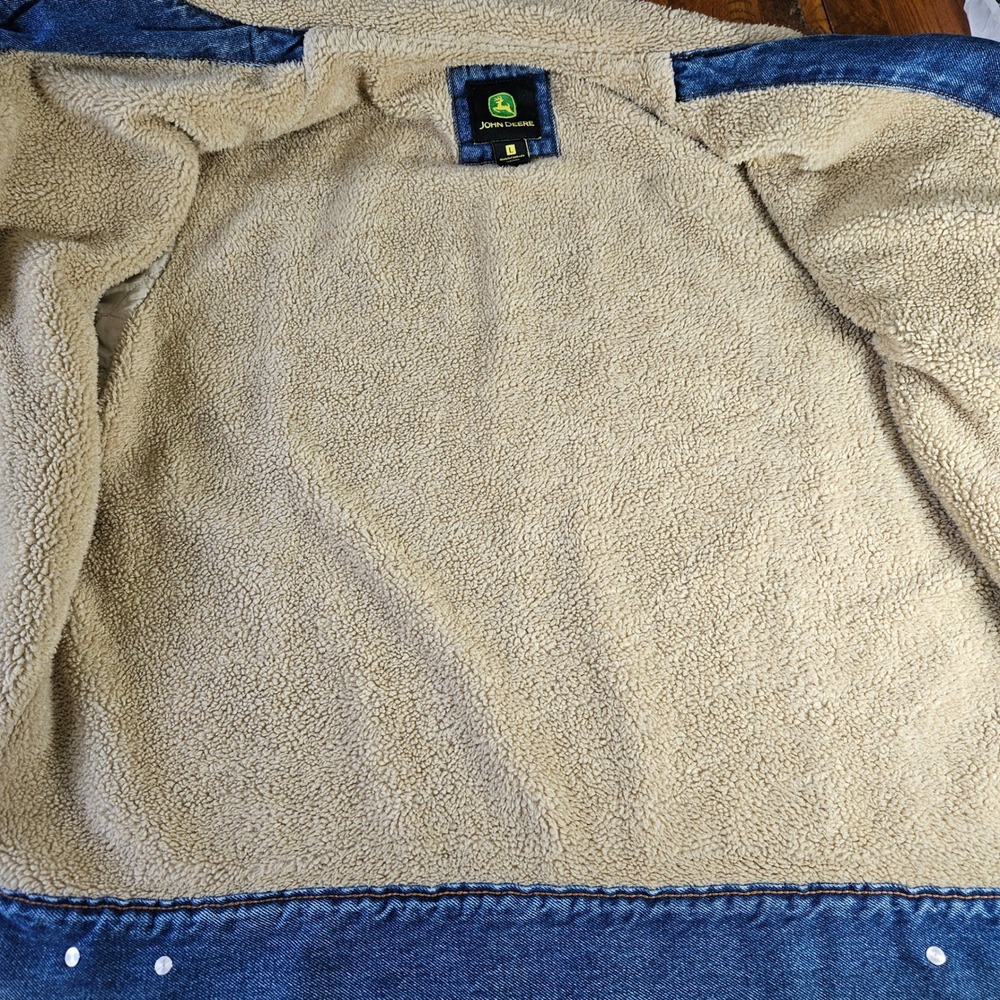 Vintage John Deere Denim Jacket‎ Sherpa Collar Mens L Button Front Trucker - Picture 9 of 11
